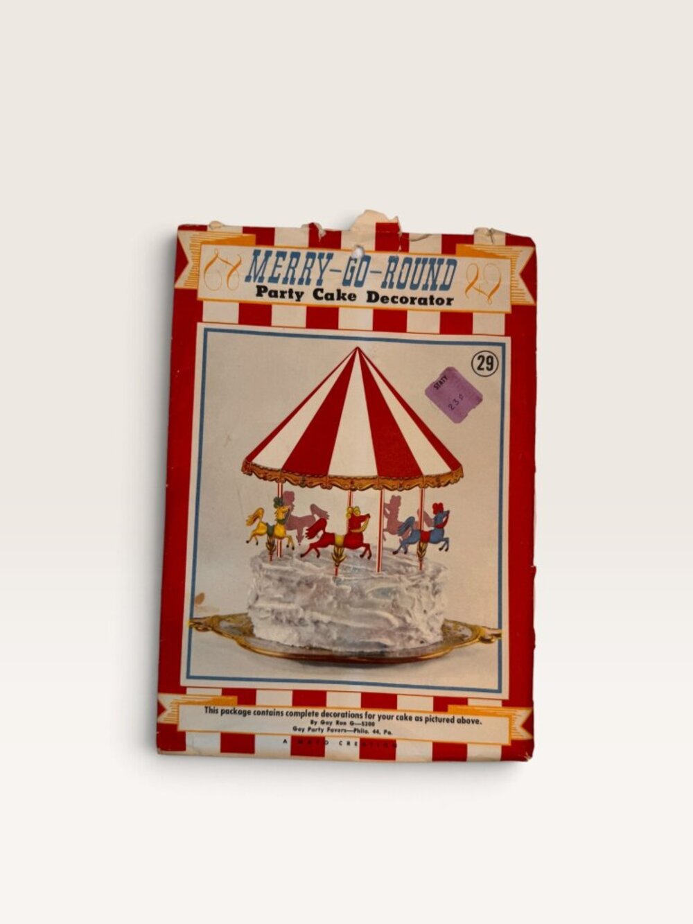 1950s Merry-Go-Round Cake Topper Decorator Circus Carousel Canopy Horses Box